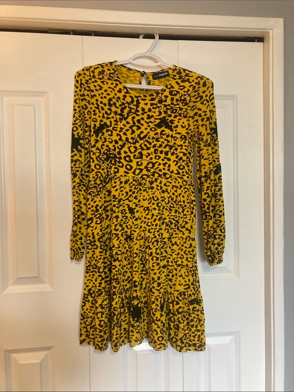 Desigual Yellow and Black Leopard Print Long Sleeve Dress